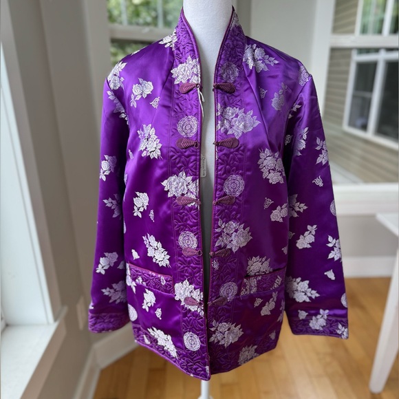 Vintage Purple Black Chinese Embroidered Silk Bed Jacket Handmade Reversible - Picture 3 of 16